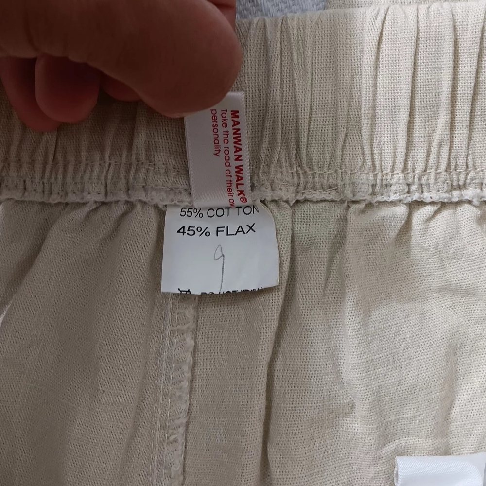Manwan Walk Pants Cotton Linen Blend Cream Beach Neutral Lightweight Size Medium - Picture 9 of 9